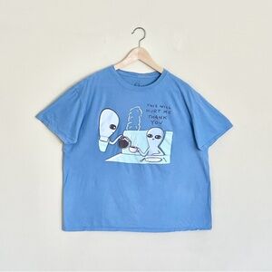 Strange Planet Alien Coffee Graphic Blue Funny T Shirt Women’s size XL